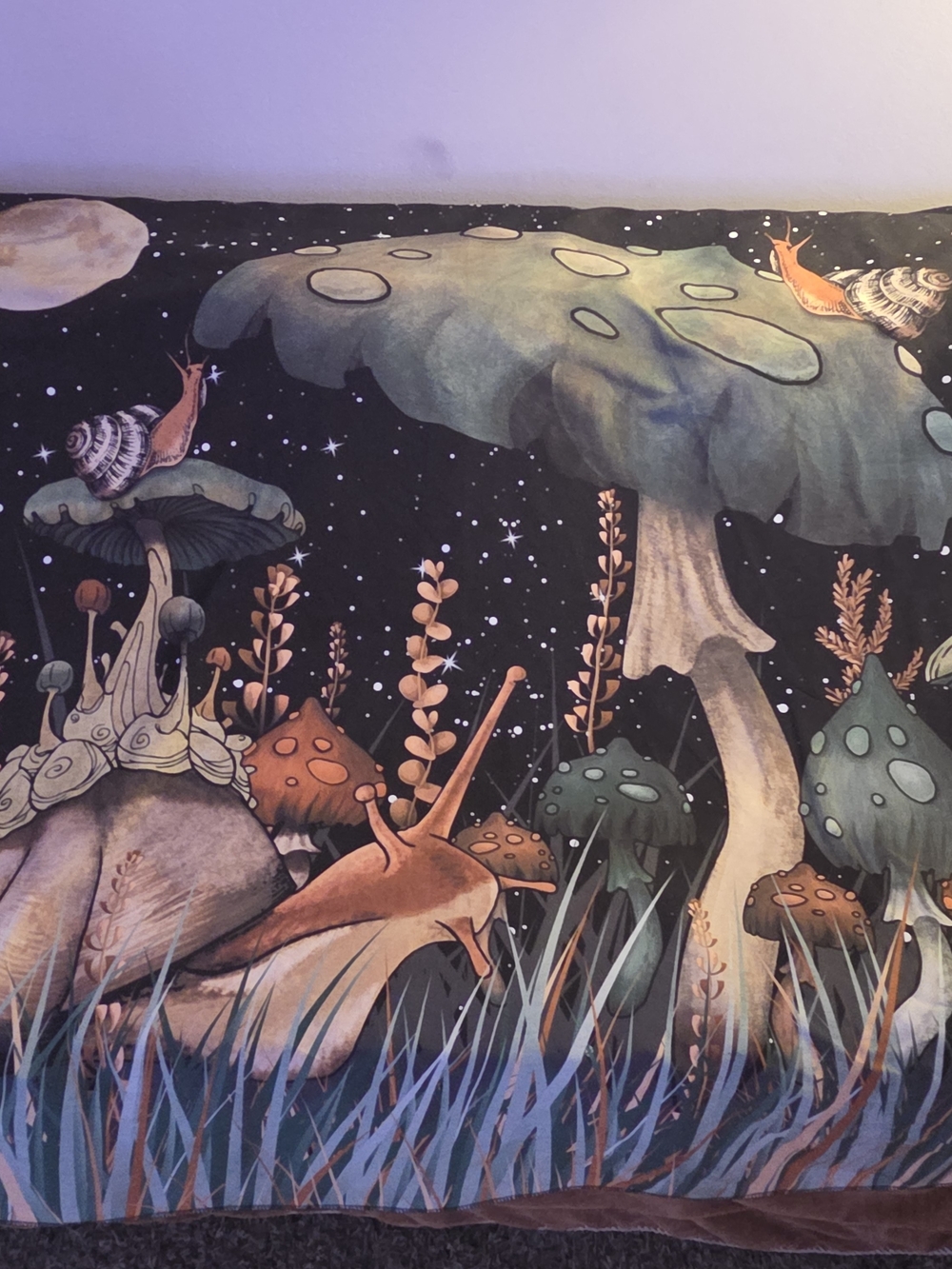Mushroom & Snail Moon Night Sky Wall Tapestry, 59.1 x 51.2 in